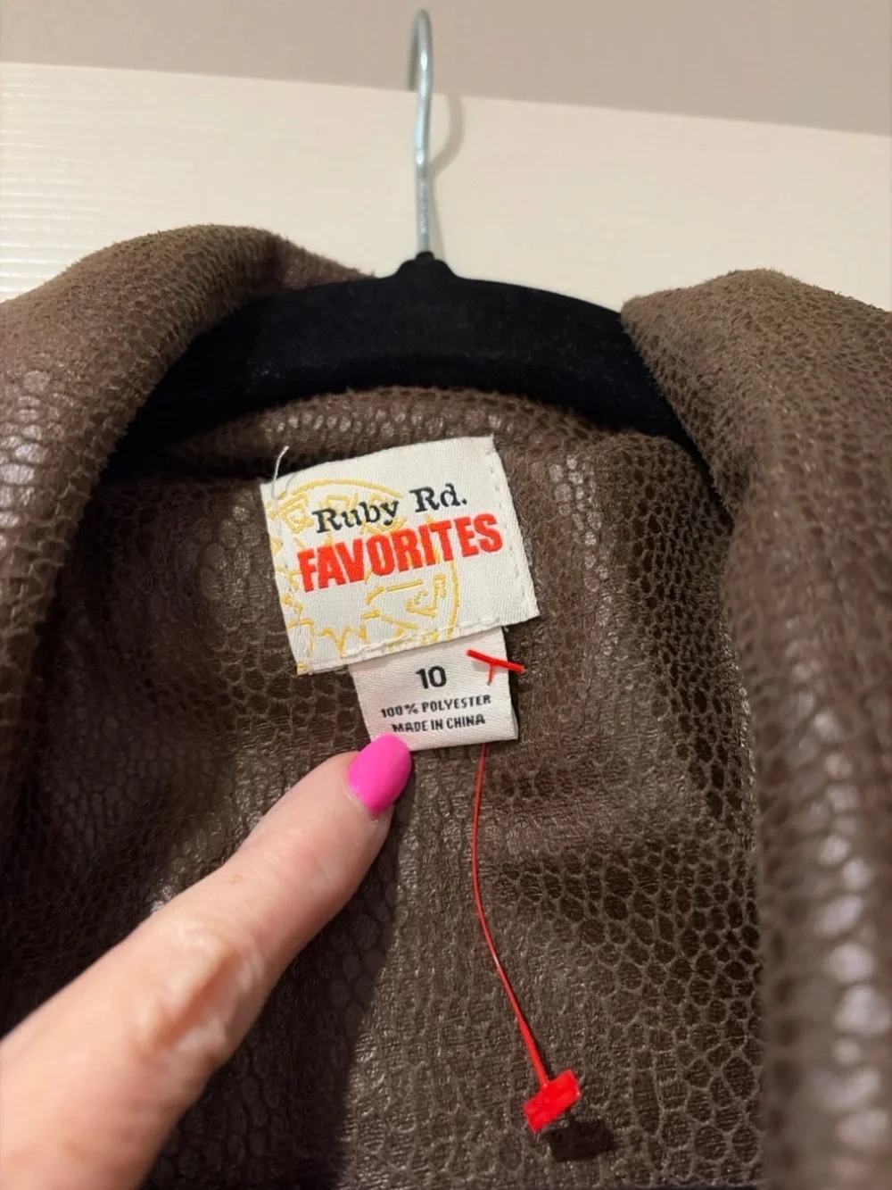 Ruby Rd. Dark Brown Textured Leather Drawstring Jacket - Picture 3 of 4